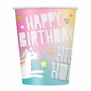 8x stuks eenhoorn themafeest drinkbekertjes 250 ml