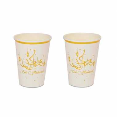 8x stuks ramadan mubarak thema bekertjes wit/goud 350 ml